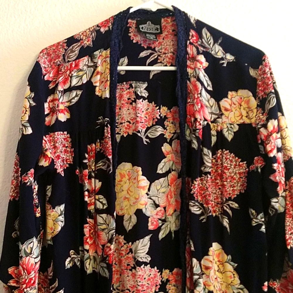 Angie Long Kimono Navy Blue Floral